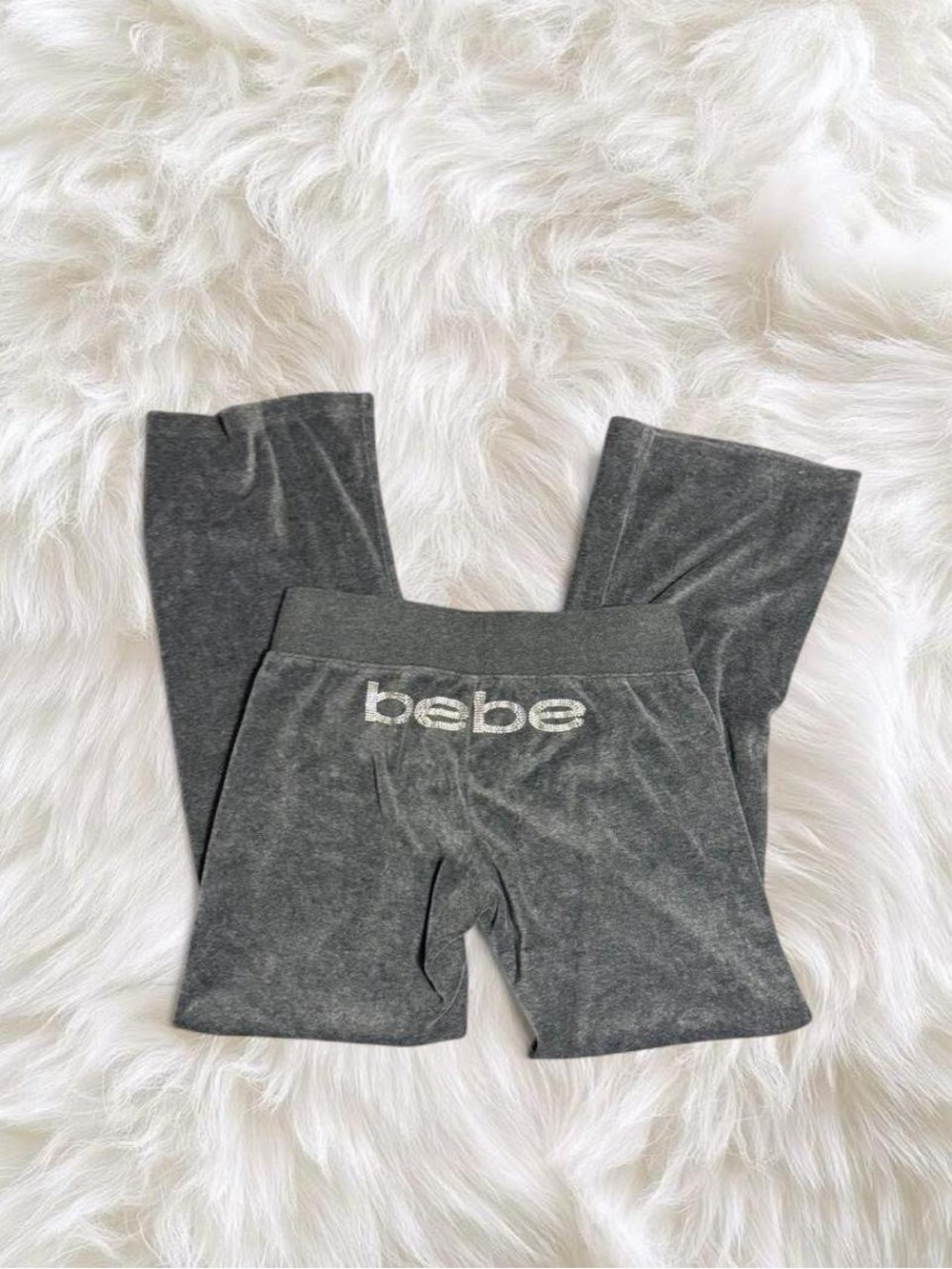 bebe Dark Gray Velour Flare Pants with Logo